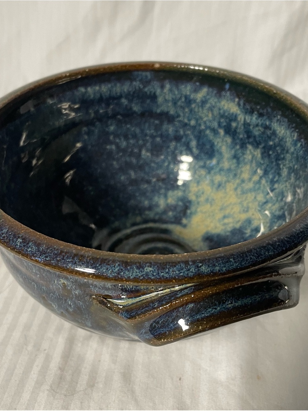 Heavy, Handcrafted Blue Glazed Ceramic Bowl signed